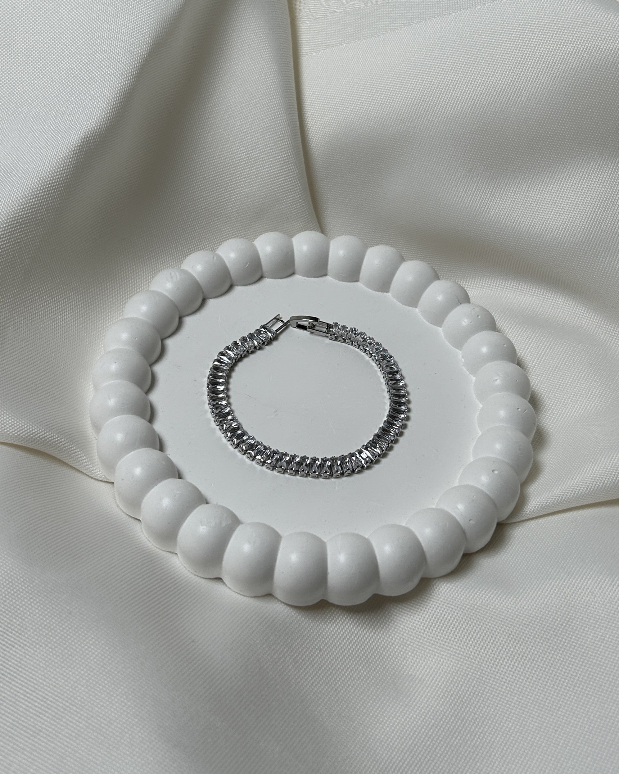 Baget Zirkon Taşlı Gümüş Renk Çelik Tennis Bileklik