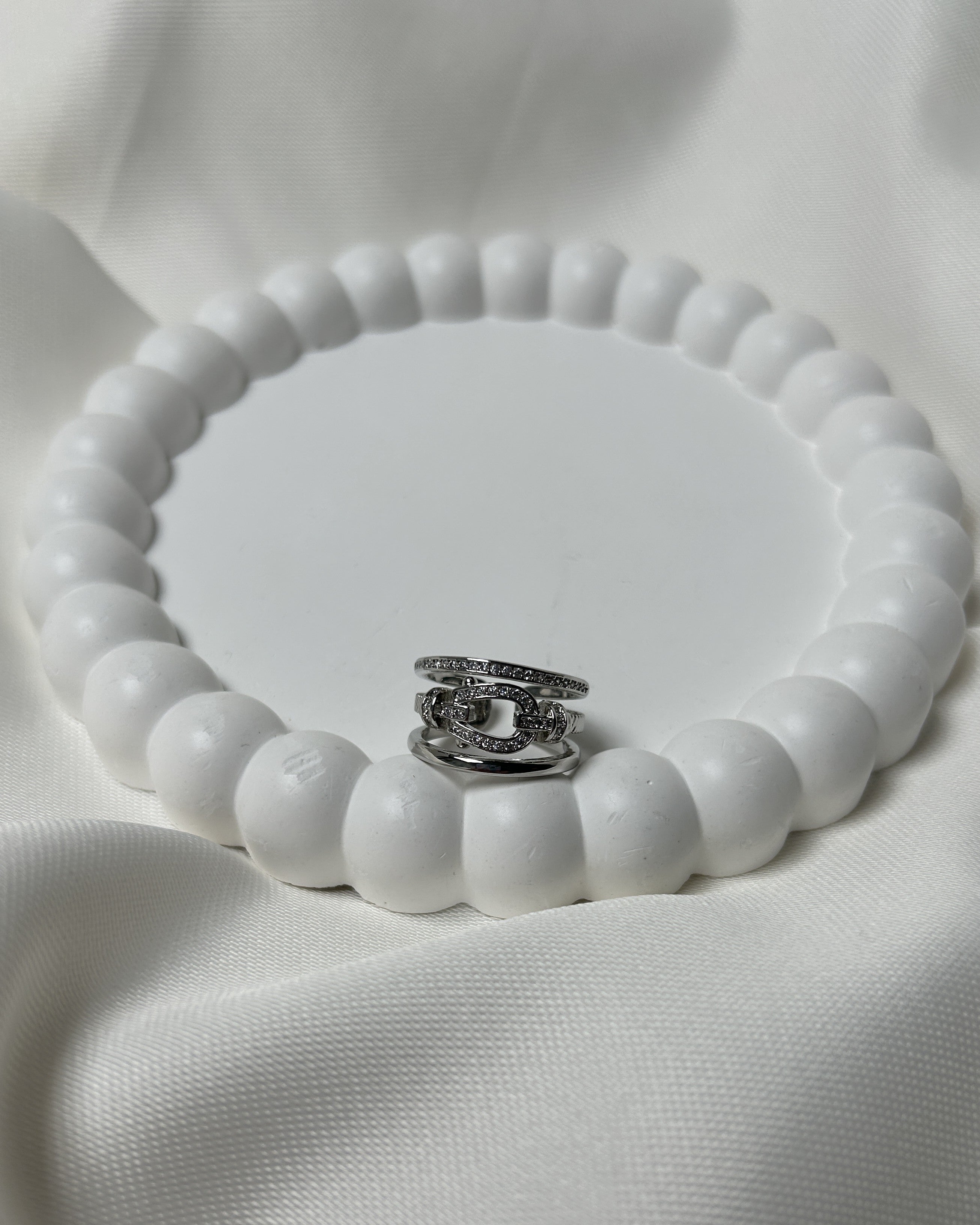 Kilit Detaylı Çok Bantlı Gümüş Renk Ayarlanabilir Çelik Yüzük