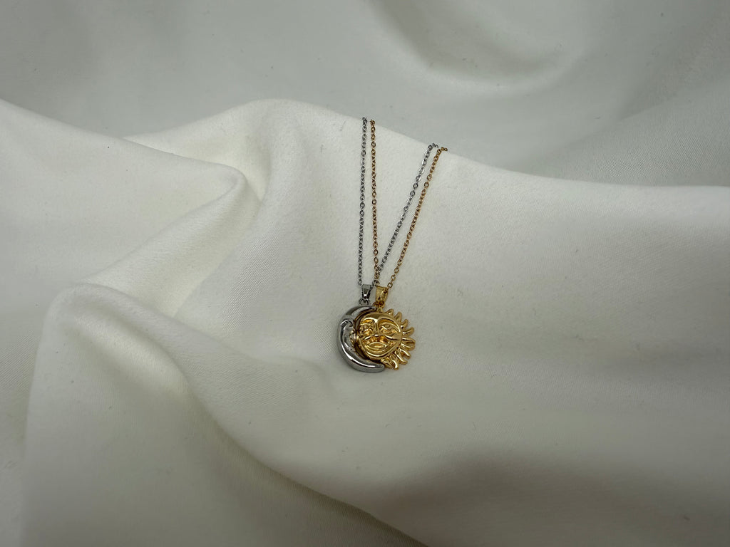 Güneş ve Ay Figürlü İkili Arkadaşlık Çelik Kolye