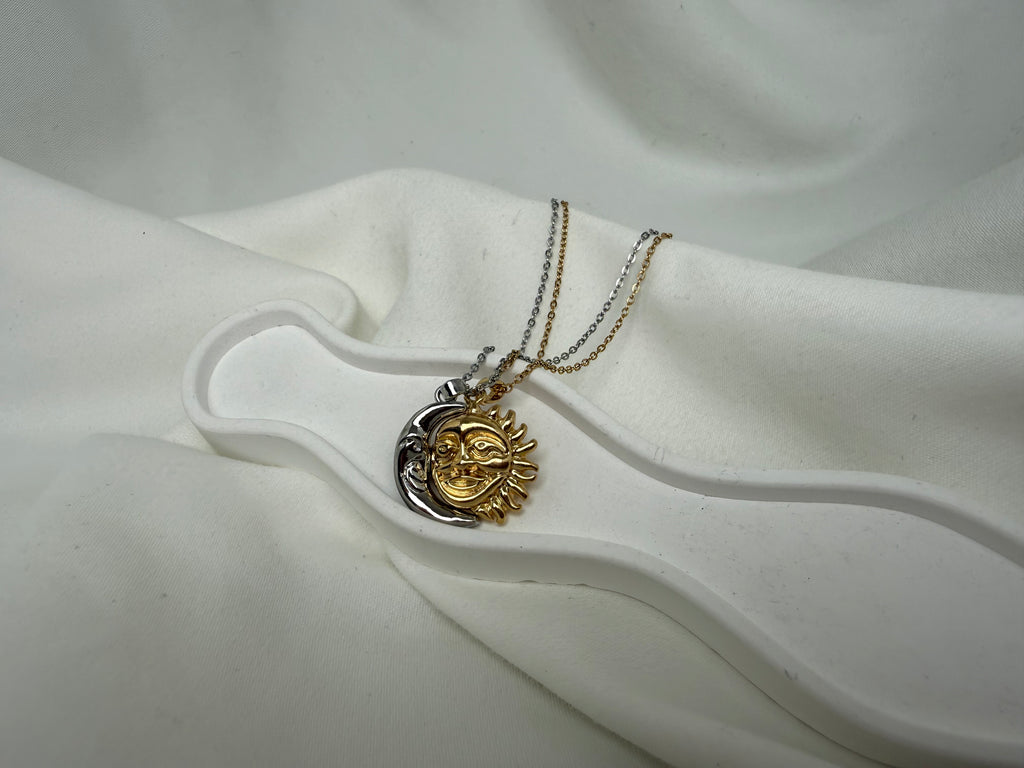 Güneş ve Ay Figürlü İkili Arkadaşlık Çelik Kolye