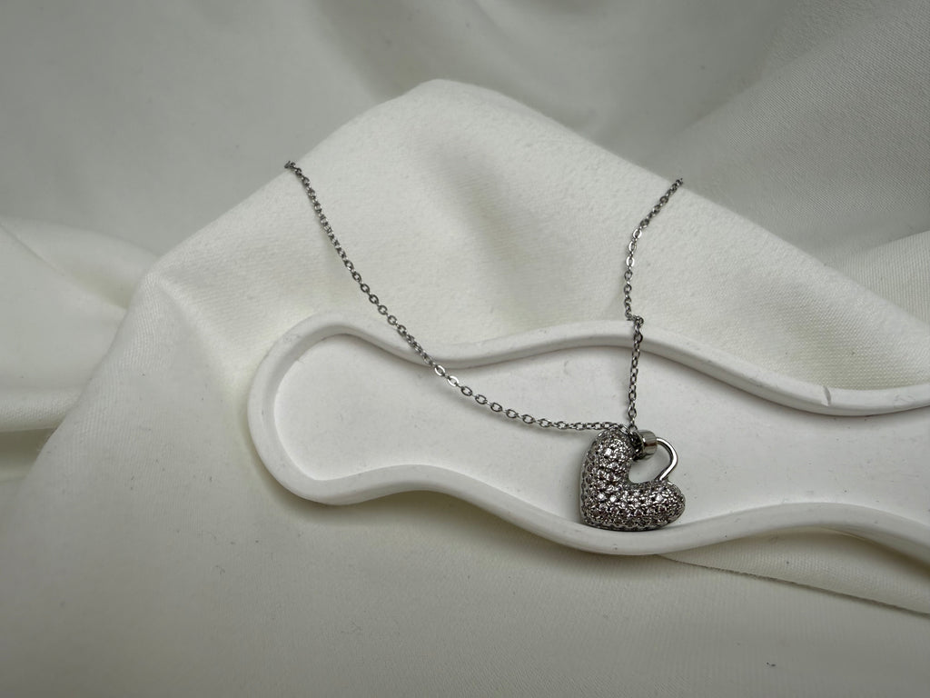 Mineli Kalp Çift Taraflı Çelik Kolye