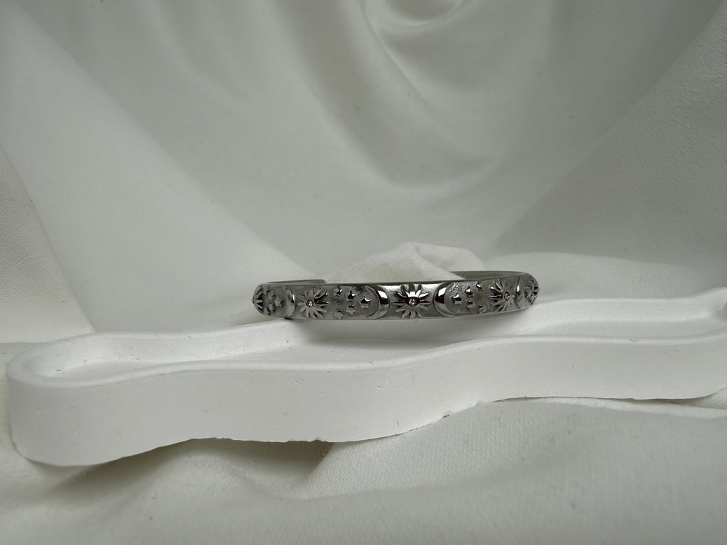 Ay Güneş Zirkon Taşlı Çelik Kelepçe Bileklik