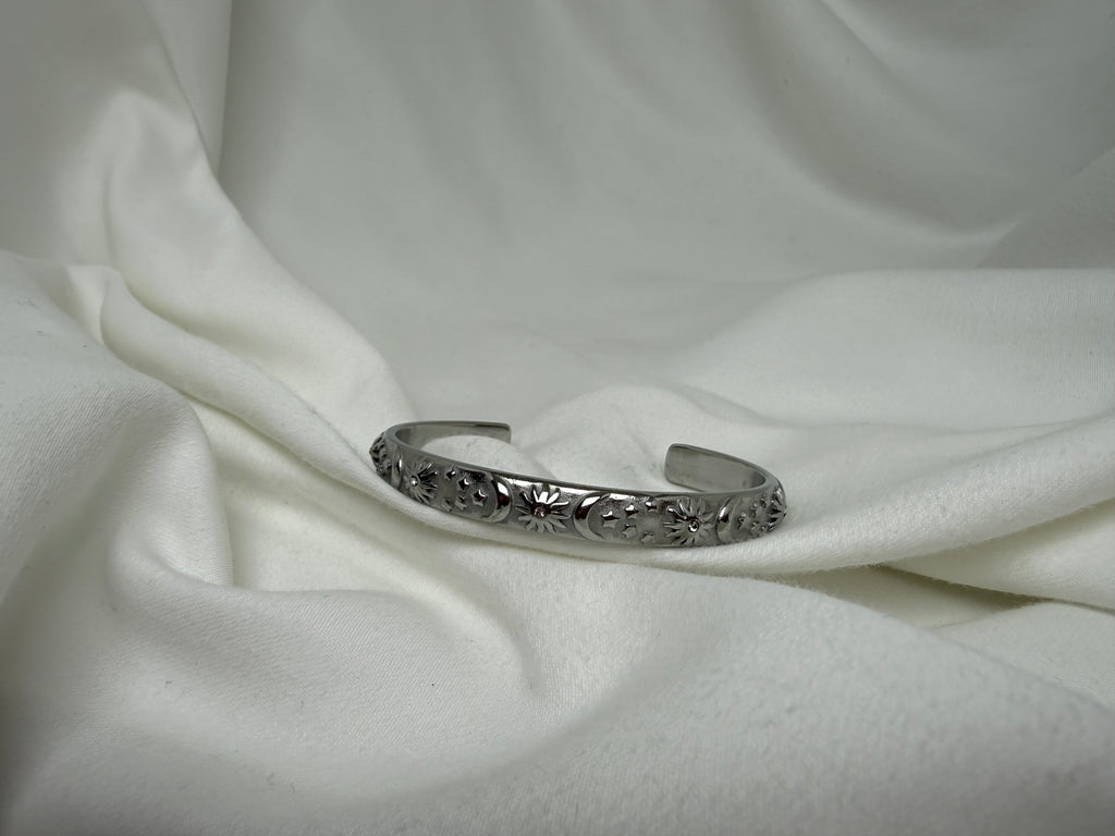 Ay Güneş Zirkon Taşlı Çelik Kelepçe Bileklik