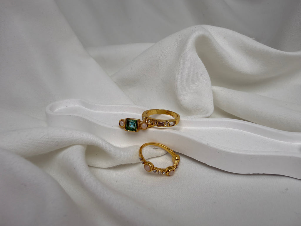 Renkli Taşlı Üçlü Kombin Çelik Yüzük