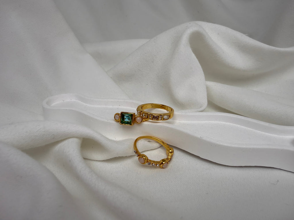 Renkli Taşlı Üçlü Kombin Çelik Yüzük