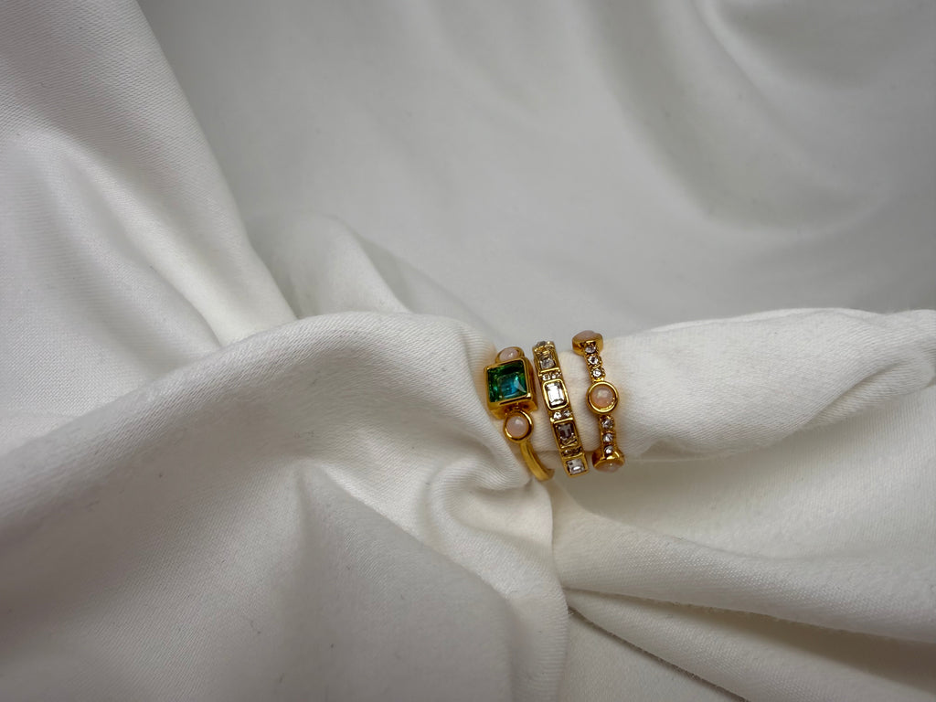 Renkli Taşlı Üçlü Kombin Çelik Yüzük