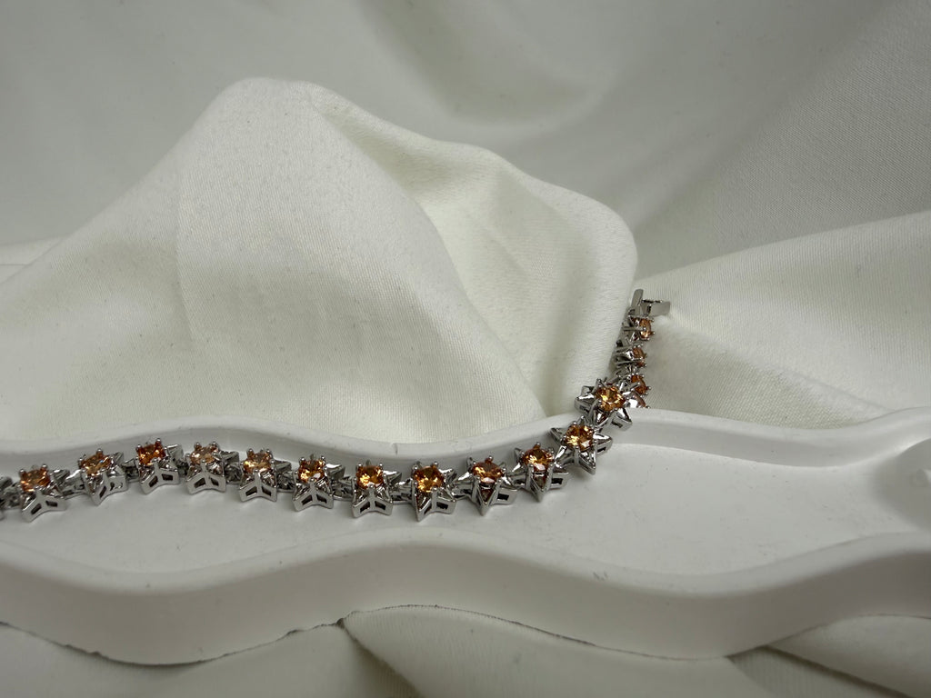 Sarı Zirkon Taşlı Yıldız Zincirli Çelik Bileklik