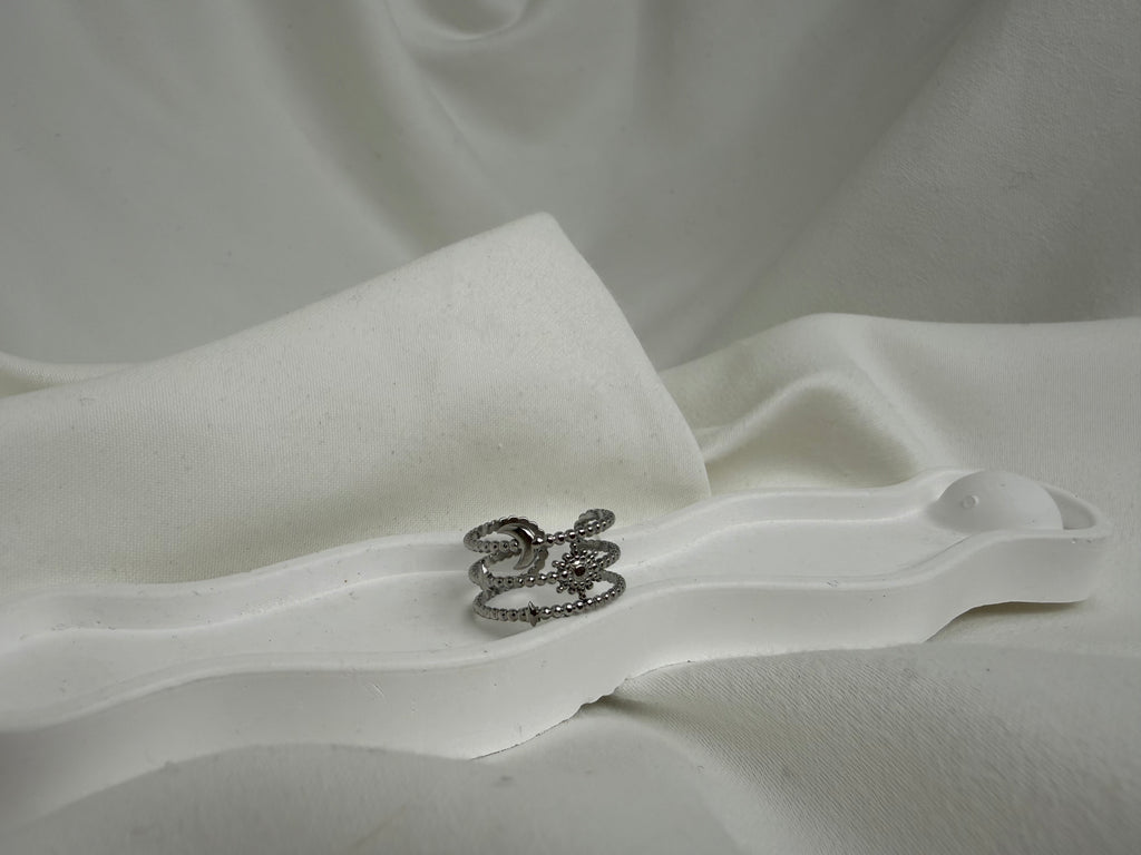 Üçlü Yıldız Ay Güneş Ayarlanabilen Çelik Yüzük