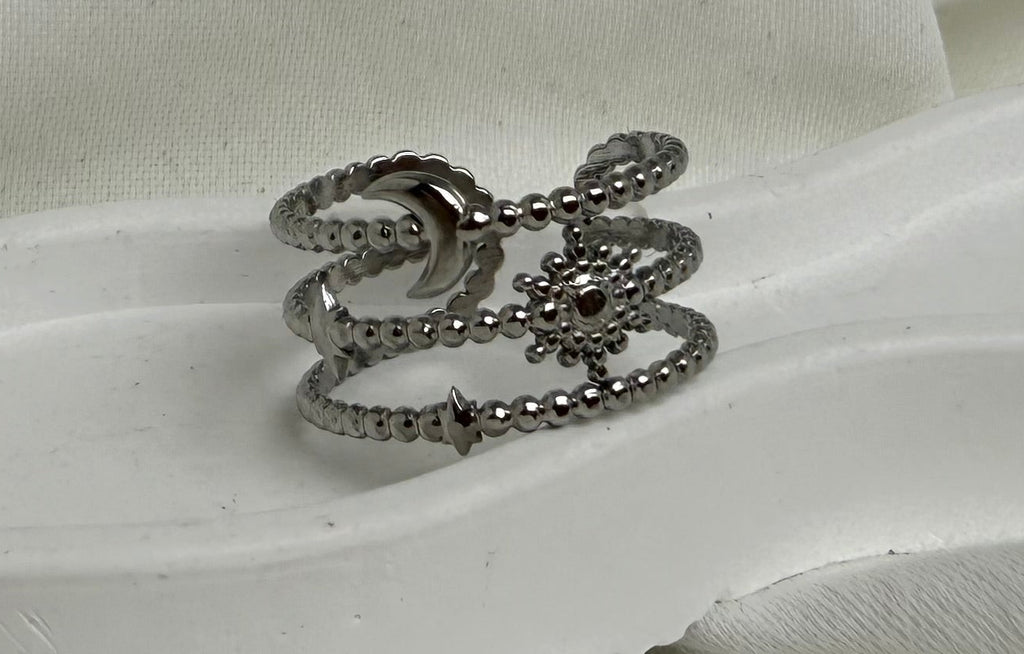 Üçlü Yıldız Ay Güneş Ayarlanabilen Çelik Yüzük