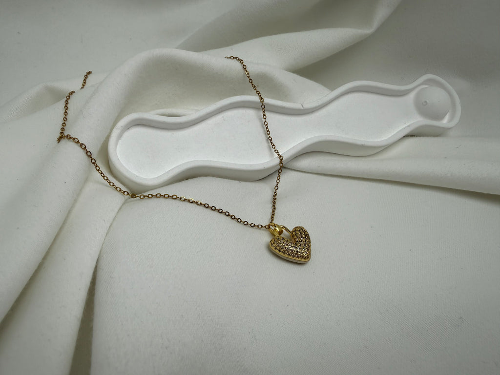 Mineli Kalp Çift Taraflı Çelik Kolye