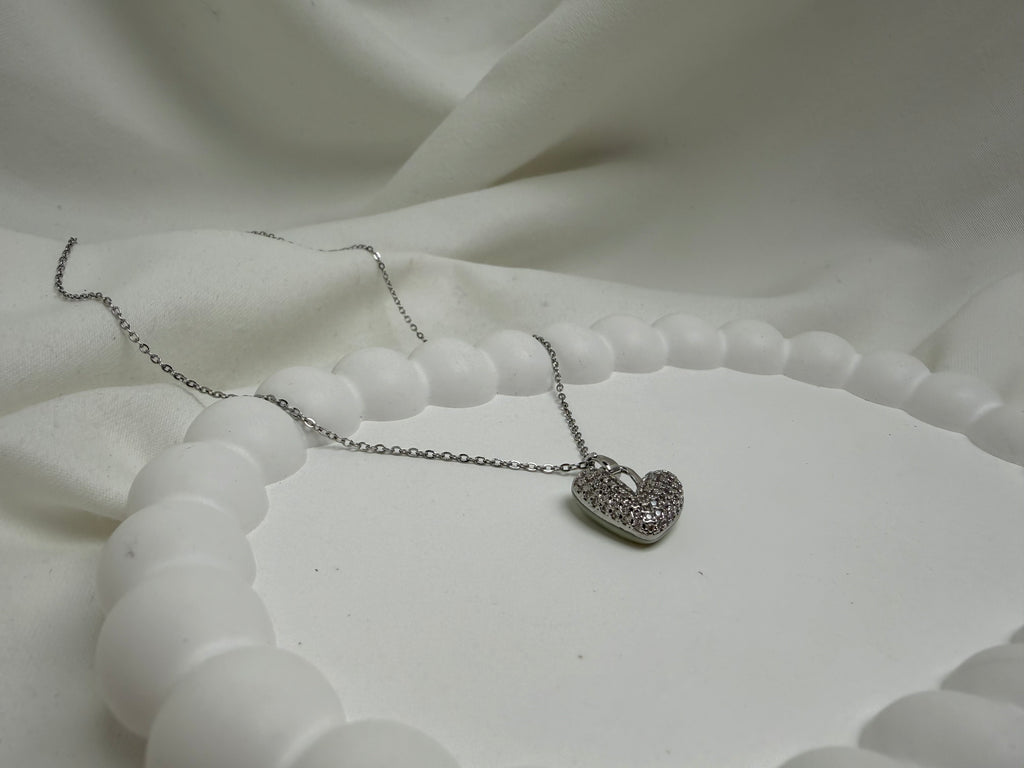 Mineli Kalp Çift Taraflı Çelik Kolye