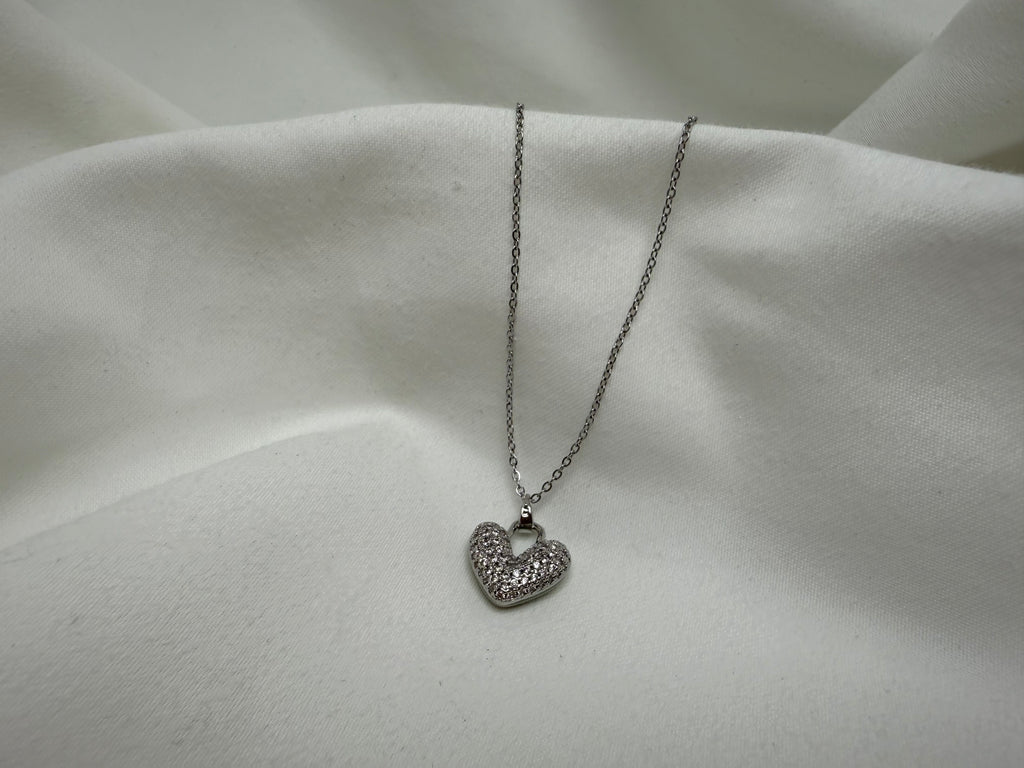 Mineli Kalp Çift Taraflı Çelik Kolye