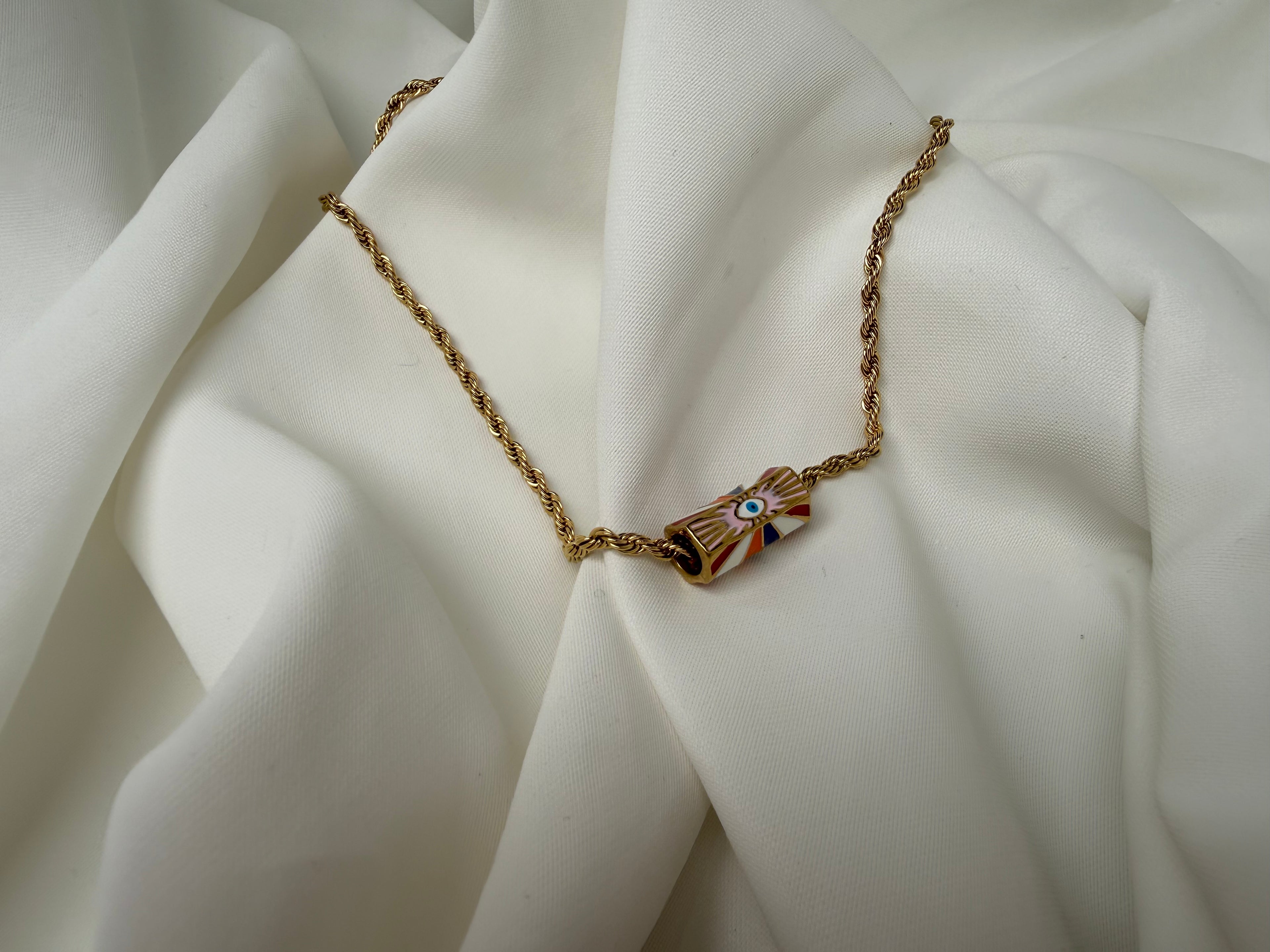 Burgu Zincir Blok Charmlı Kalpli Çelik Kolye