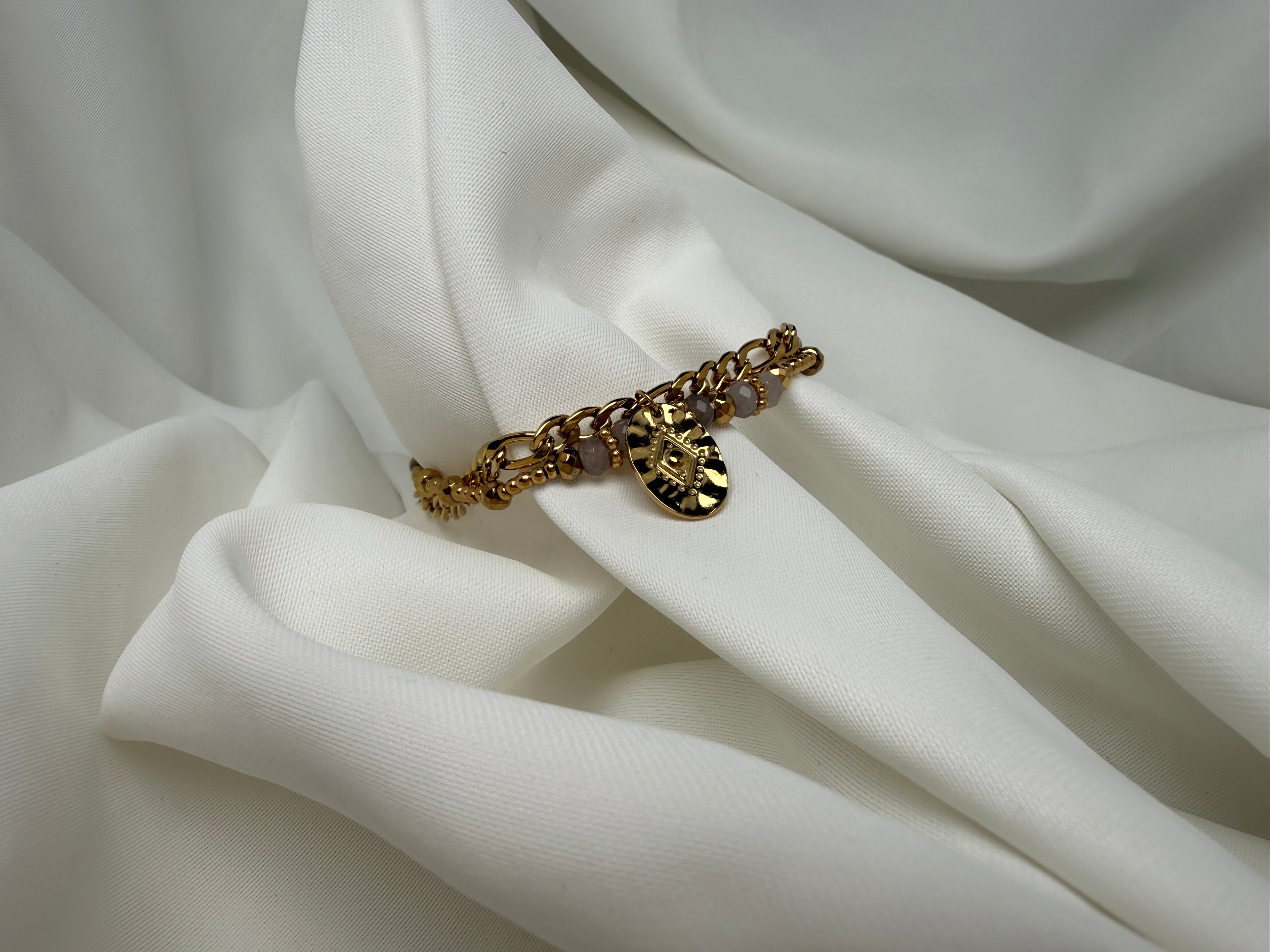 Çift Zincir Charmlı Boncuklu Çelik Bileklik