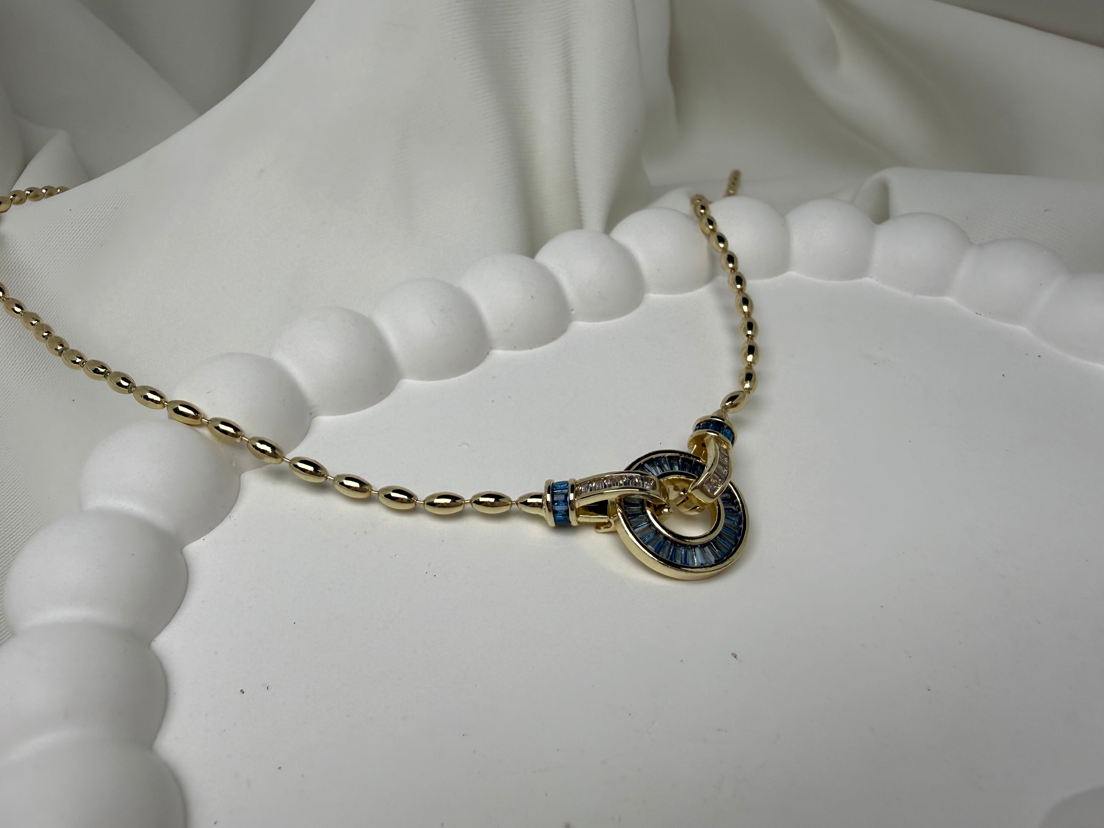 Mavi Taşlı Halka Arpa Zincir Çelik Kolye