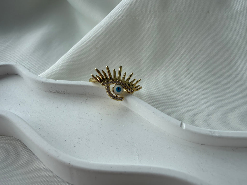 Mineli Göz Taç Detaylı Ayarlanabilir Çelik Yüzük