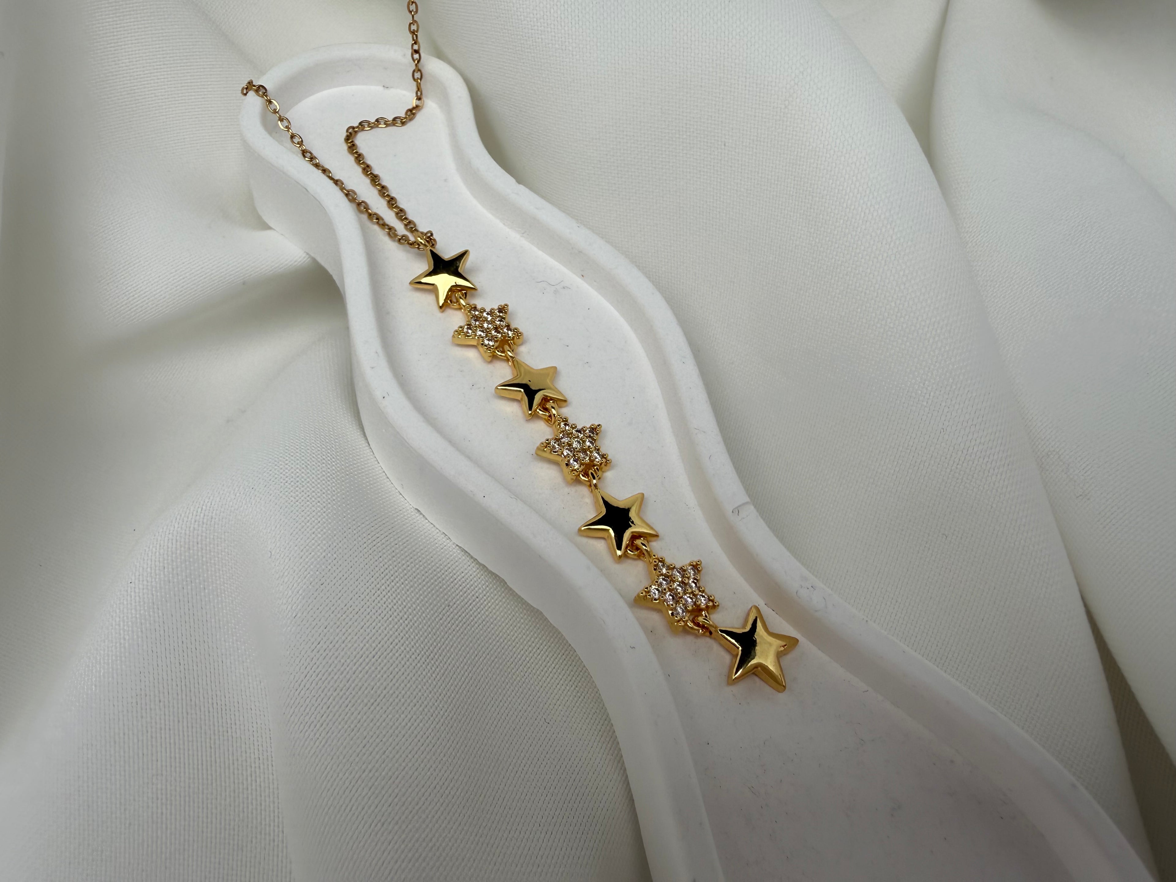 Yıldızlı Taşlı Çelik Y kolye