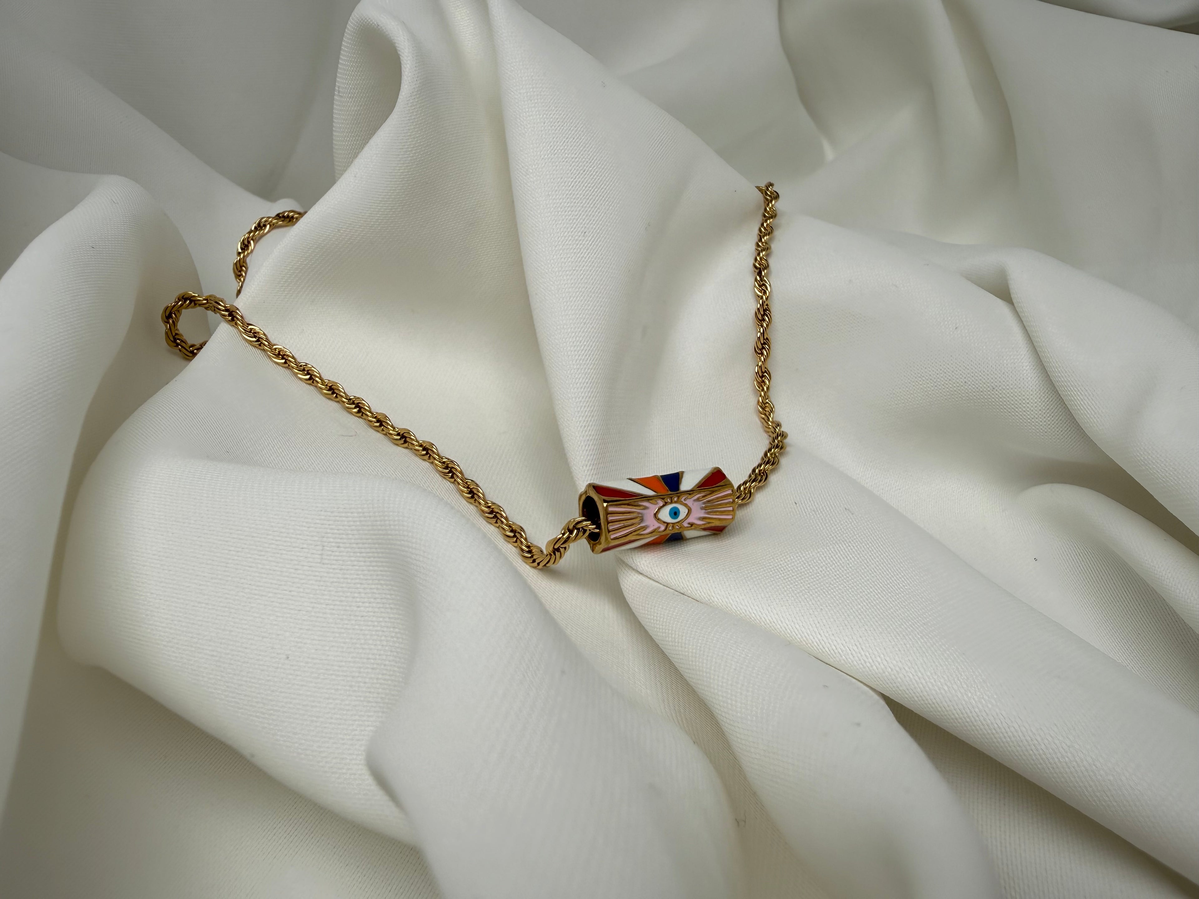 Burgu Zincir Blok Charmlı Kalpli Çelik Kolye