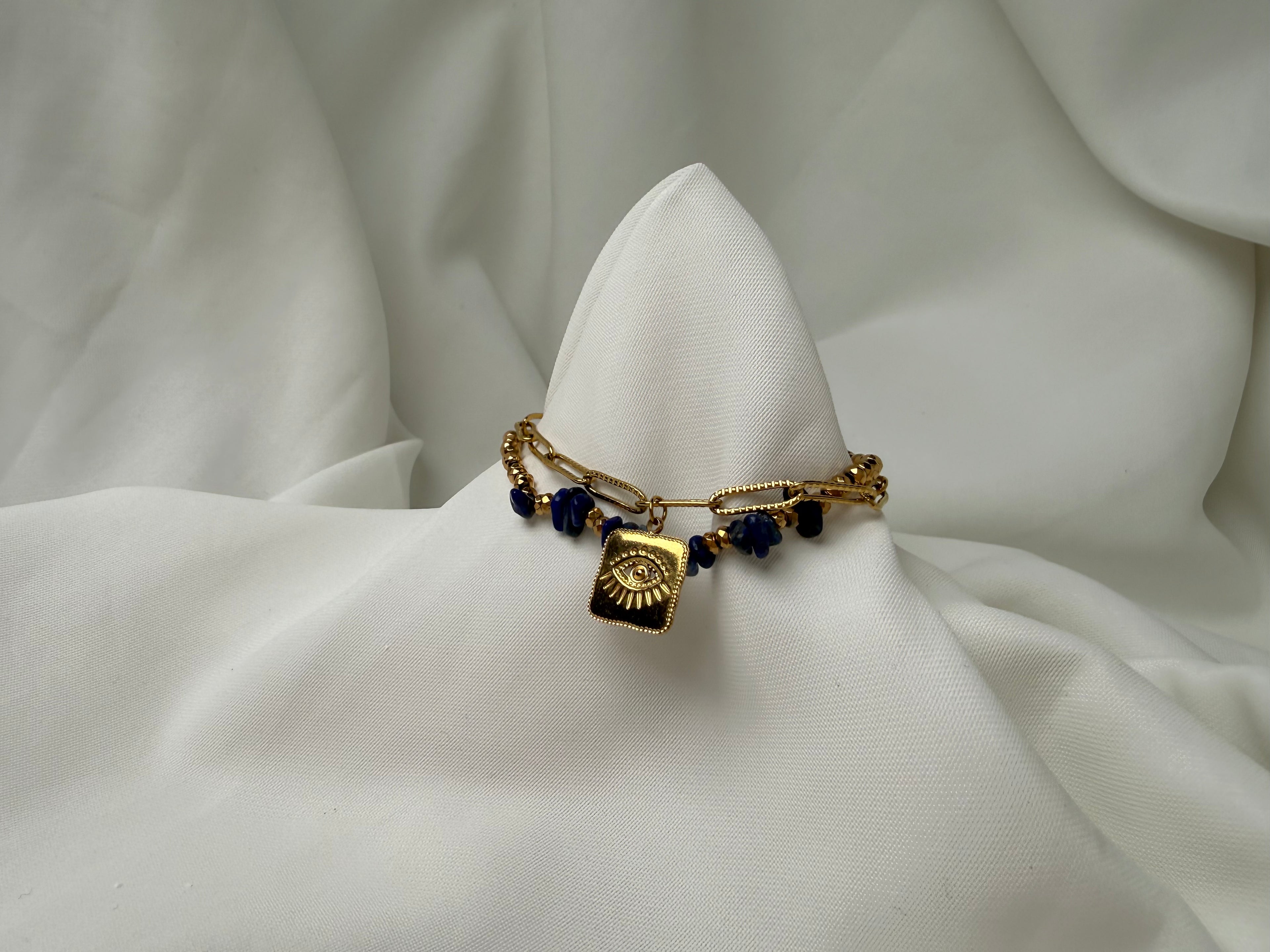 Çift Zincir Charmlı Boncuklu Çelik Bileklik