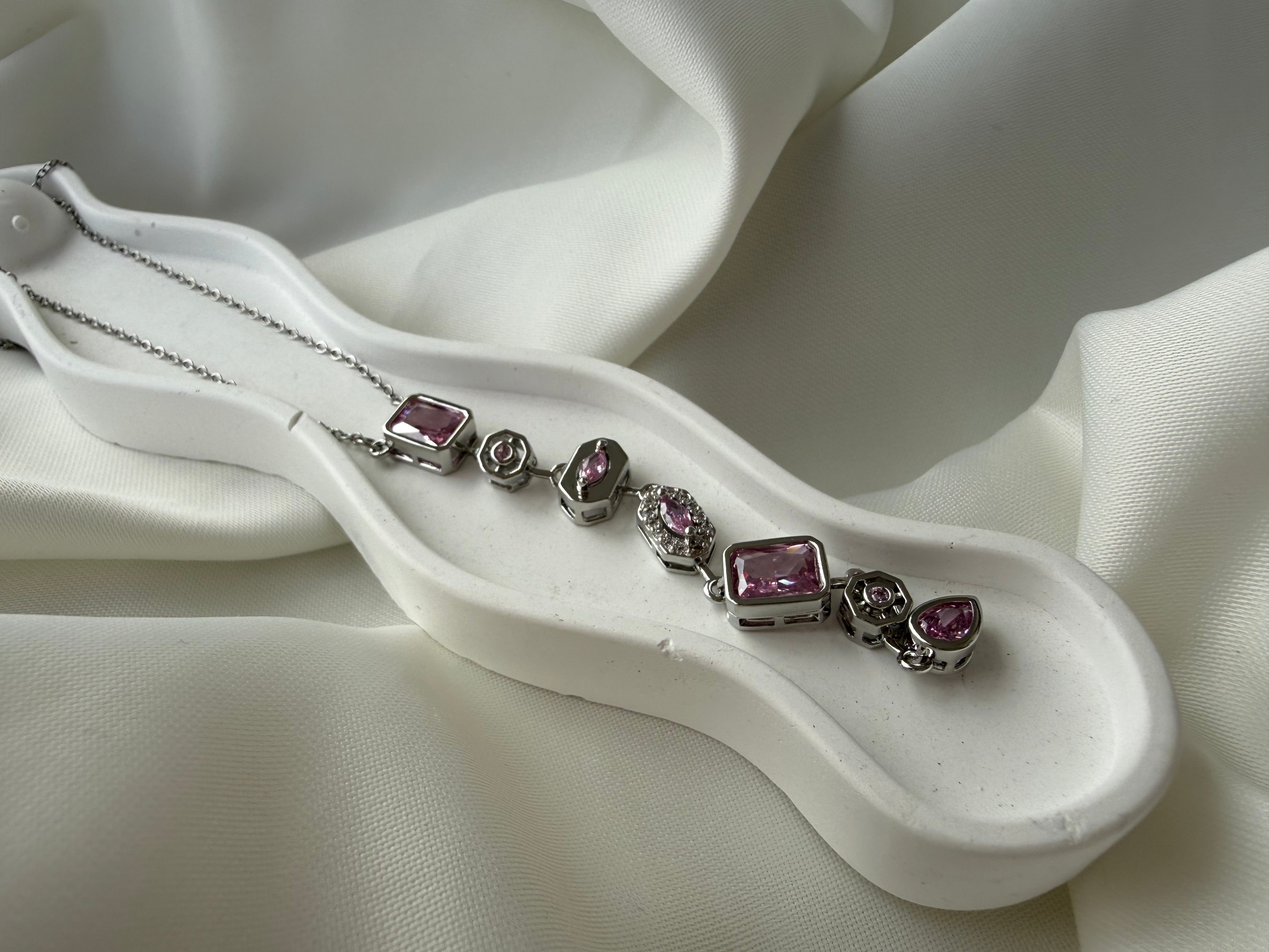 7 Element Pembe Taşlı Çelik Y Kolye – All Mine Accessories