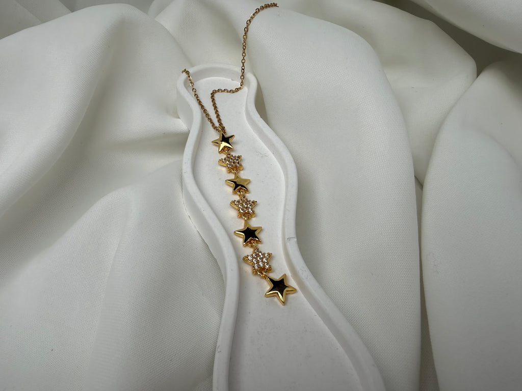 Yıldızlı Taşlı Çelik Y kolye