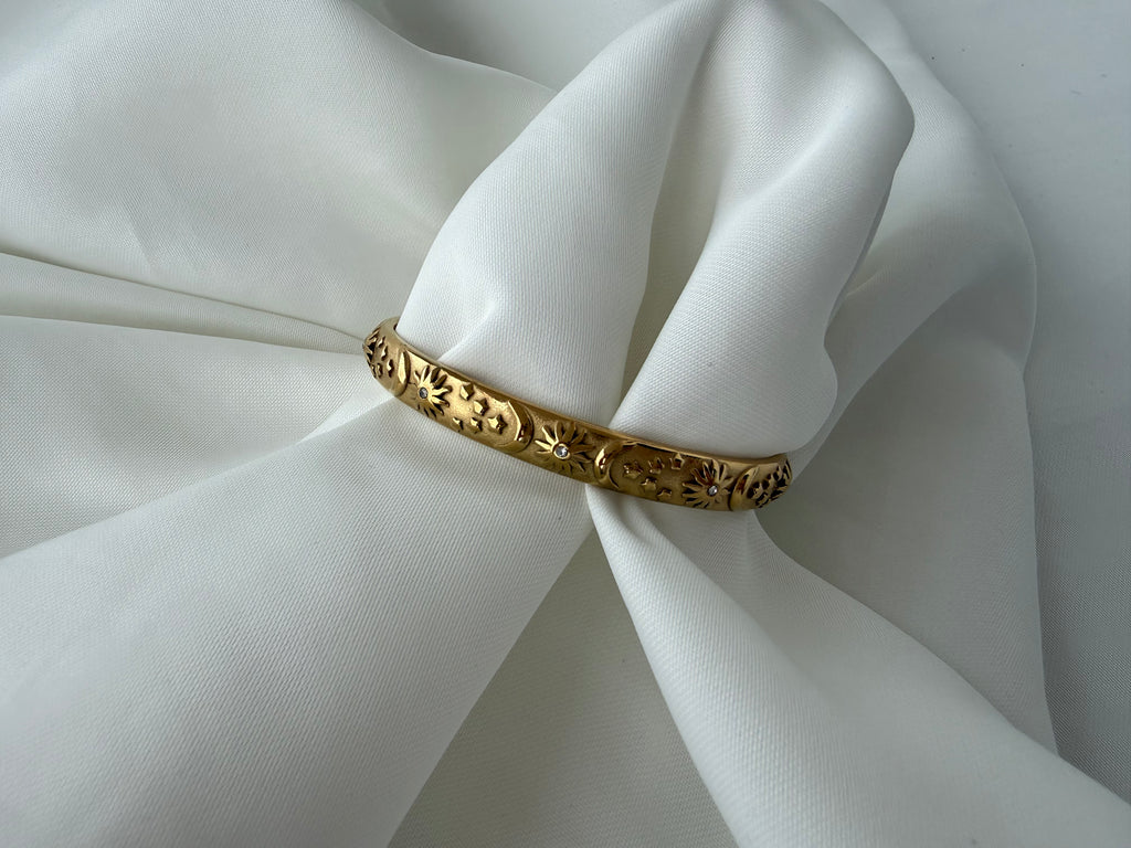 Ay Güneş Zirkon Taşlı Çelik Kelepçe Bileklik