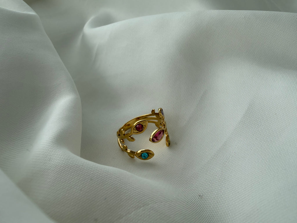 Renkli Taşlı Dallar Çelik Yüzük