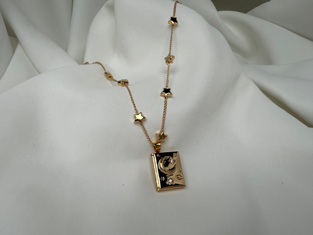 Zinciri Yıldızlı Açılabilen 'You're my soulmate' Yazılı Kitap Çelik Kolye