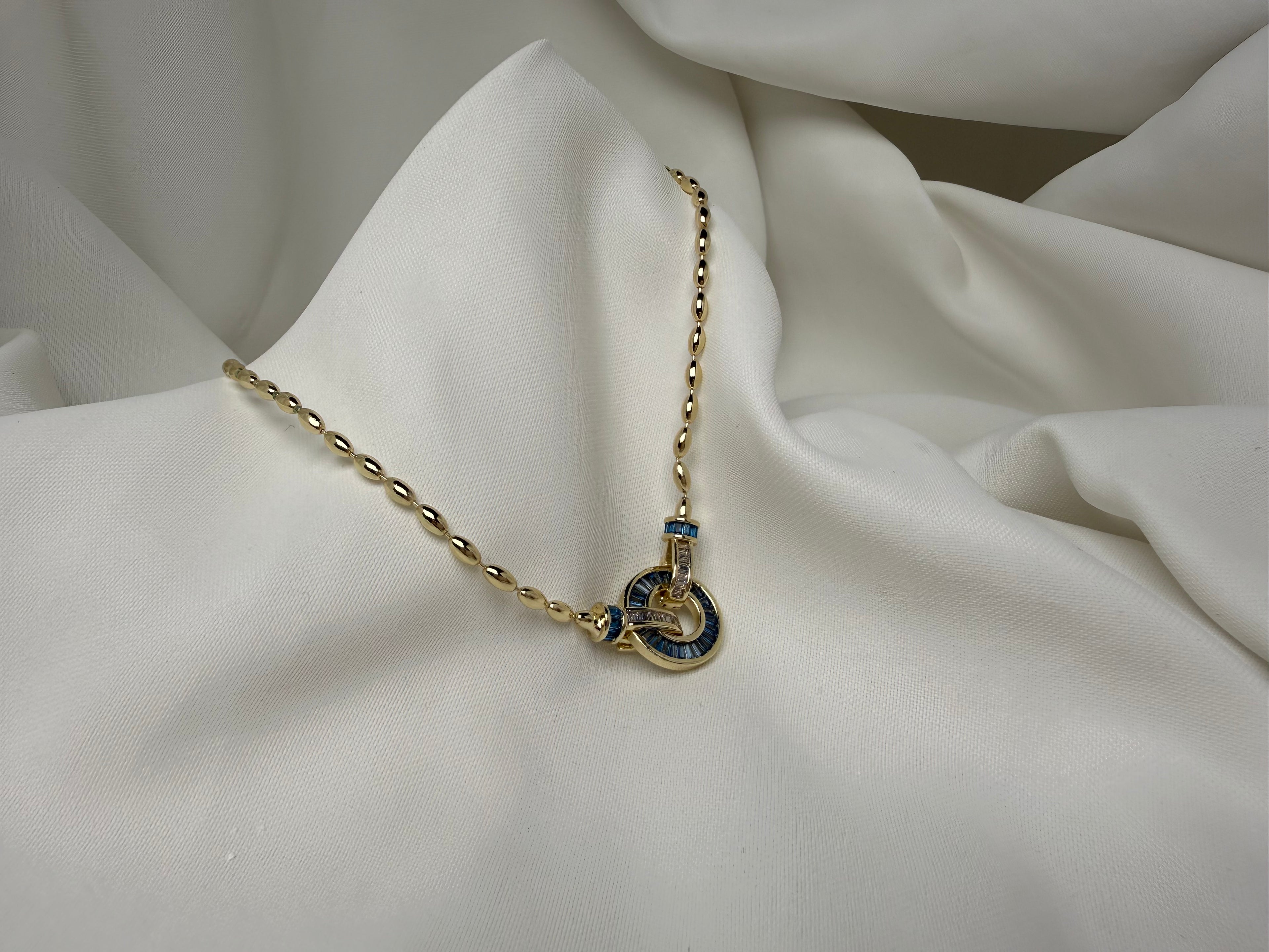 Mavi Taşlı Halka Arpa Zincir Çelik Kolye