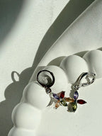 Renkli Taşlı Zirkon Zarif Çiçek Sallantılı Çelik Küpe