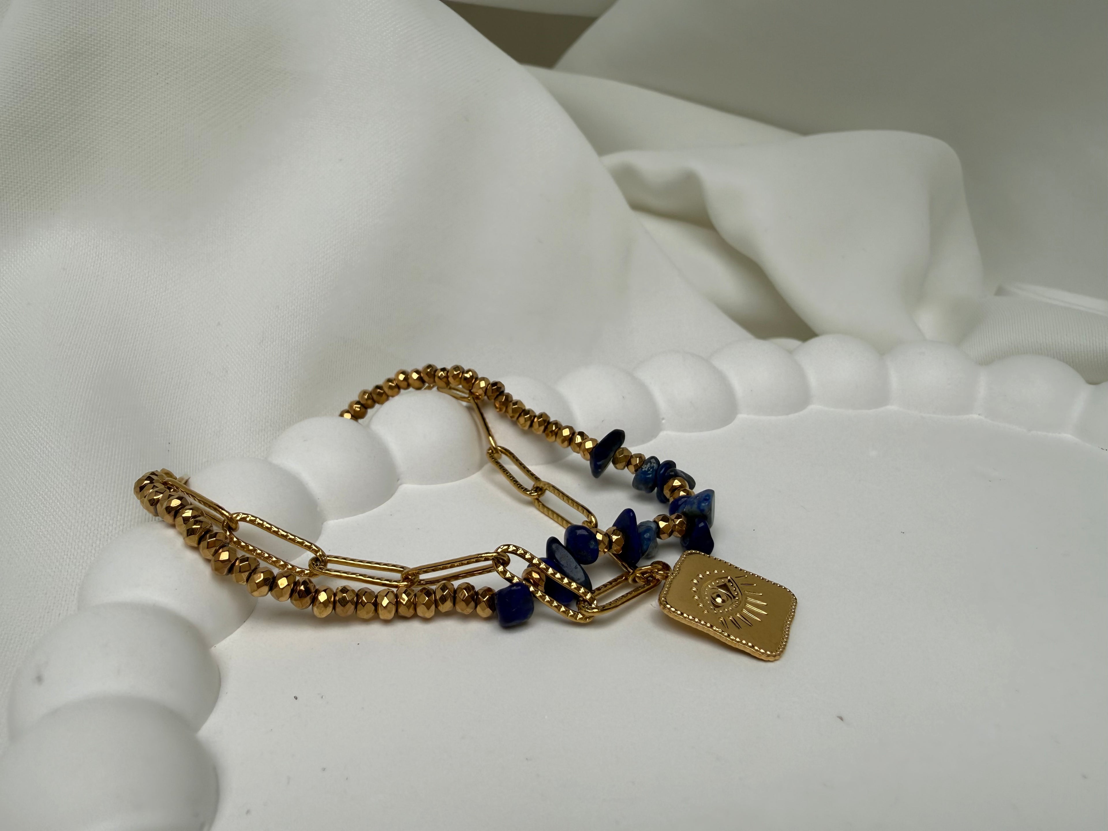 Çift Zincir Charmlı Boncuklu Çelik Bileklik