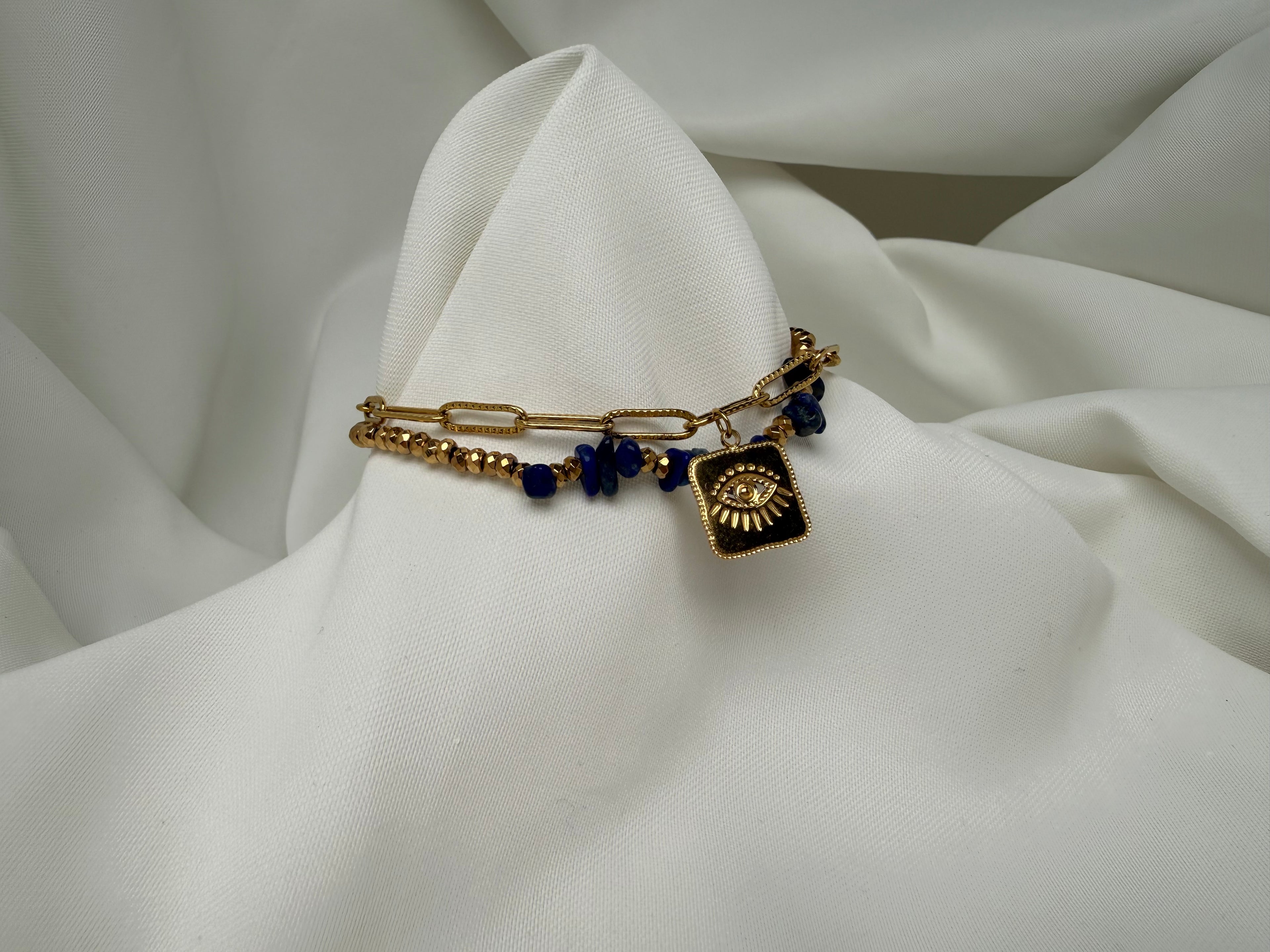 Çift Zincir Charmlı Boncuklu Çelik Bileklik