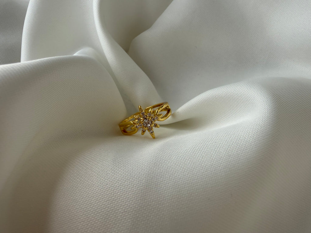 Kuzey Yıldızı Taşlı Zarif Ayarlanabilen Çelik Yüzük