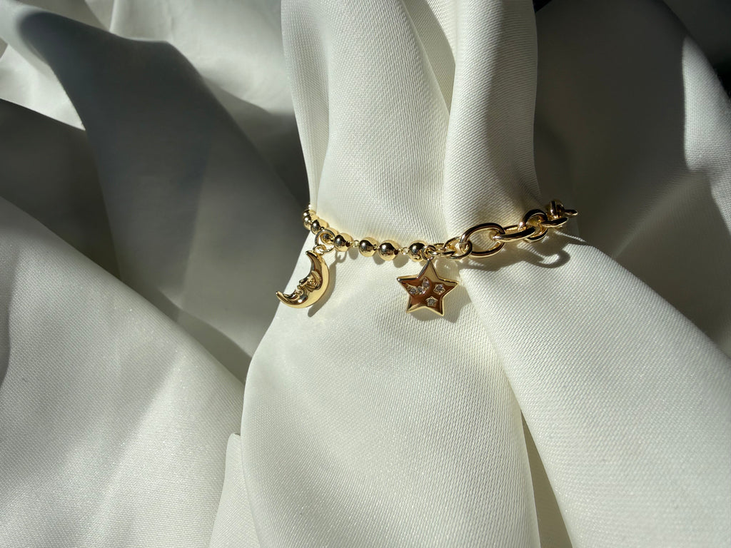 Ay Dede Yıldız Charmlı Top ve Ataç Zincir Çelik Bileklik