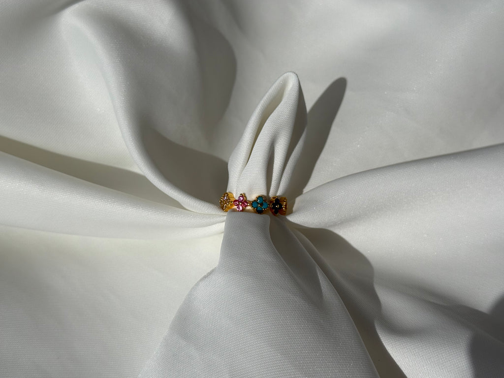 Renkli Çiçekli Tam Tur Çelik Yüzük