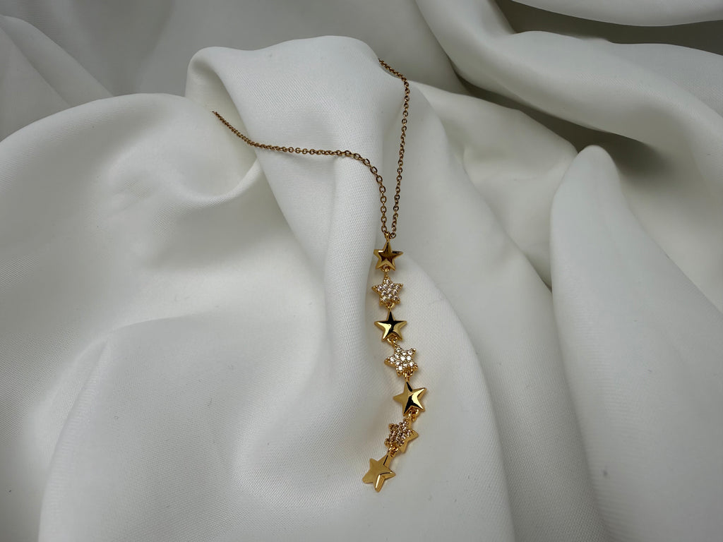 Yıldızlı Taşlı Çelik Y kolye