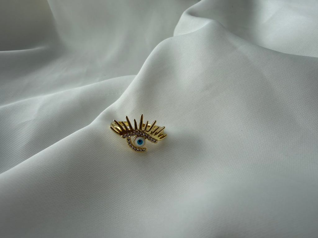 Mineli Göz Taç Detaylı Ayarlanabilir Çelik Yüzük