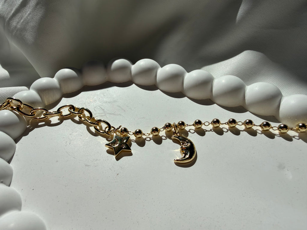 Ay Dede Yıldız Charmlı Top ve Ataç Zincir Çelik Bileklik